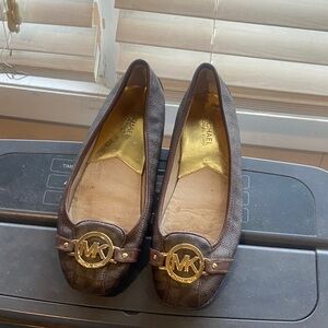 Michael Kors Brown Flats with Gold Logo